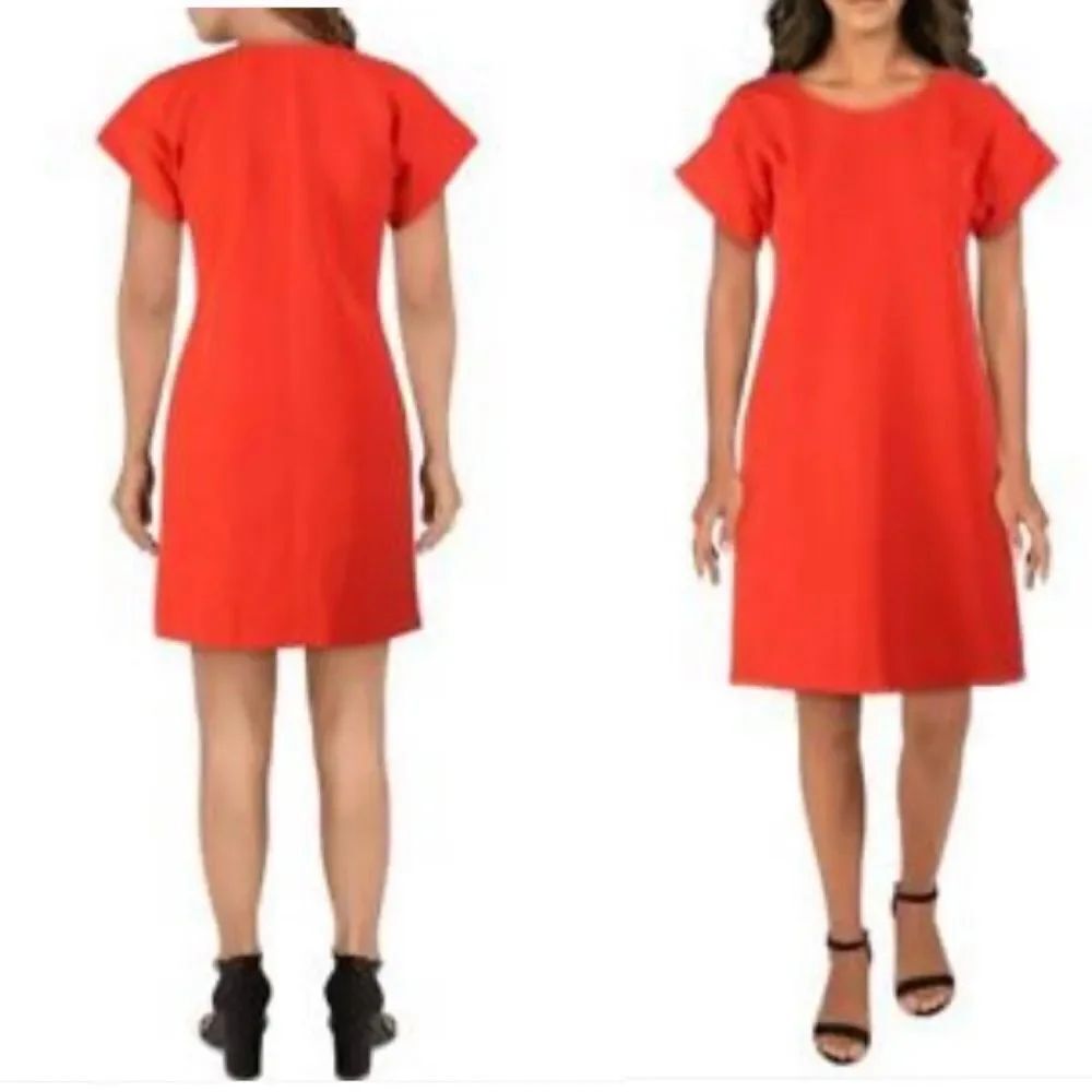 NEW T TAHRI red shoulder button A line mini shift  dress 10
